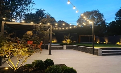 The elegant Hammer Stone Porcelain  grey shade creates a bright impression for your outdoor living space Cuffley garden 