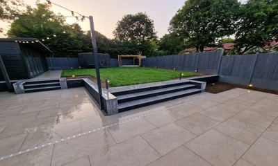 The elegant Hammer Stone Porcelain  grey shade creates a bright impression for your outdoor living space