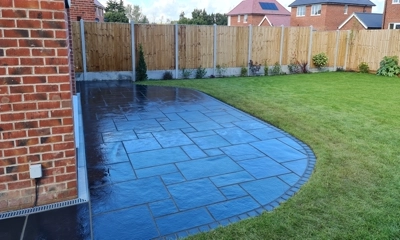 Stunning Brazilian black slate patio showcasing variety in four unique sizes.