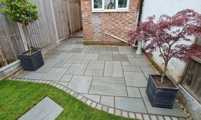 Chic Kandla gray patio, arranged in a stylish French pattern design.