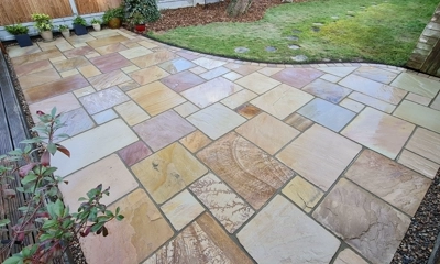 Mint Indian Sandstone paving is lightly tumbled to give an antiqued timeless finish for a relaxed style ideal for your patio 